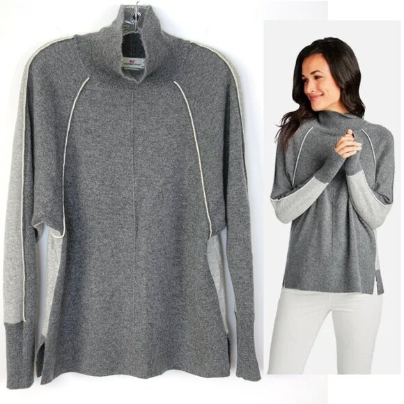 Vineyard Vines Sweaters - Vineyard Vines 100% Cashmere Mock Neck Two-Tone Grey Sweater XS